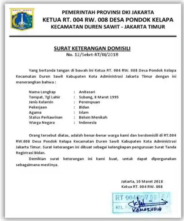 contoh surat keterangan domisili
