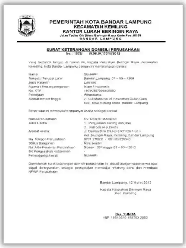 surat keterangan domisili perusahaan