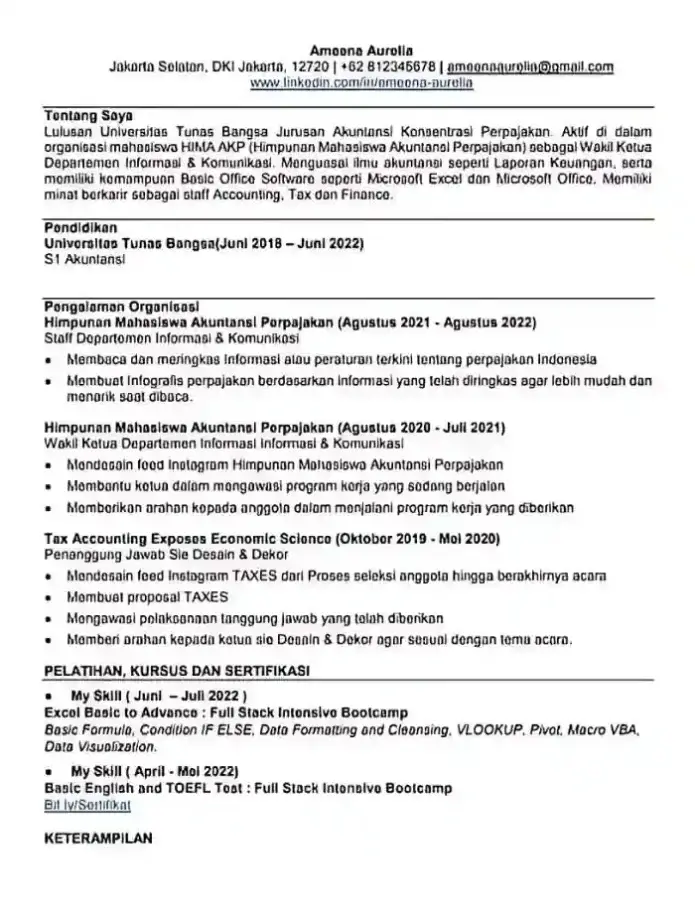 cv fresh graduate tanpa pengalaman