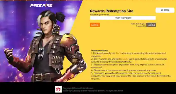 kode redeem ff hari ini