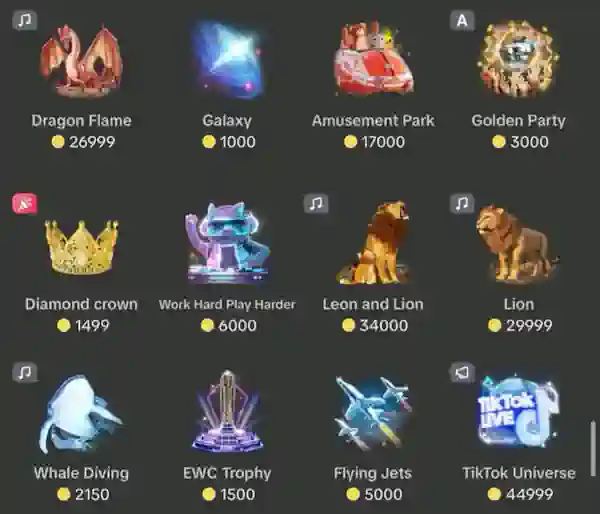 harga gift singa tiktok